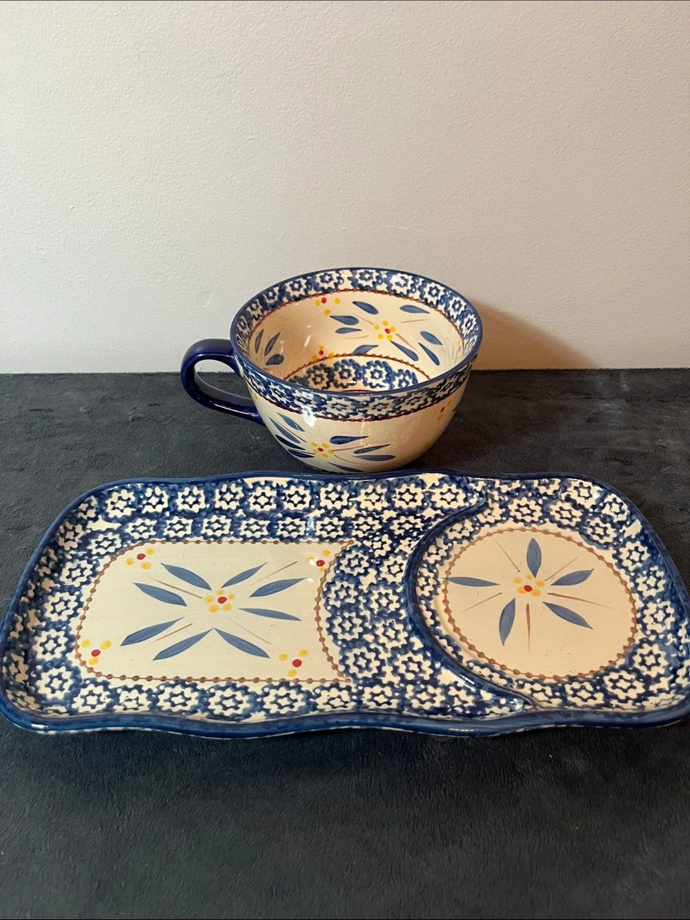 Temp-Tations Temptations Blue OLD  WORLD Soup & Bread set kitchen bowl platter
